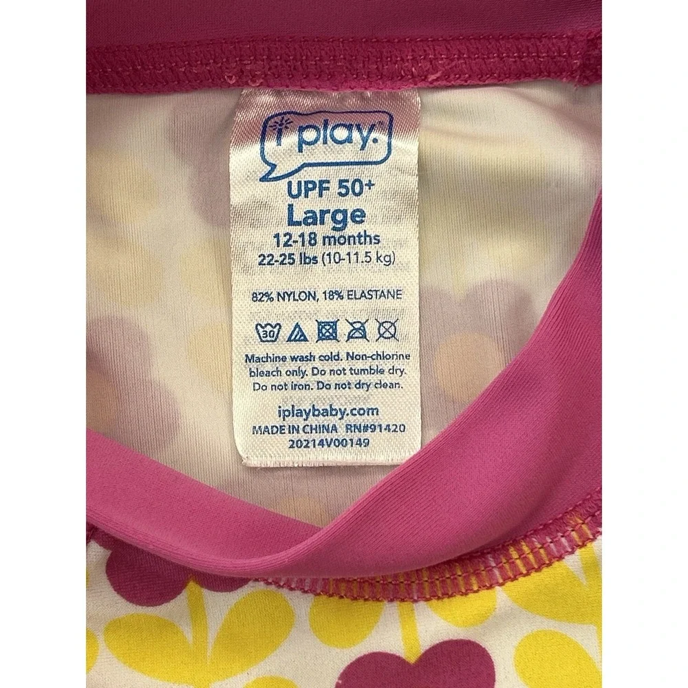 iPlay UPF 50+ Rash Guard Top 12-18 Months Pink Floral Swim Beach Sun Shirt